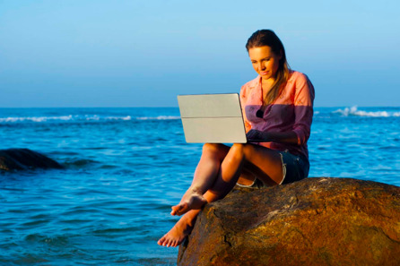A girl working remotely